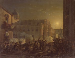 Das Brennen von Catania nach der Eroberung der Stadt durch das Berner Regiment im Jahr 1849